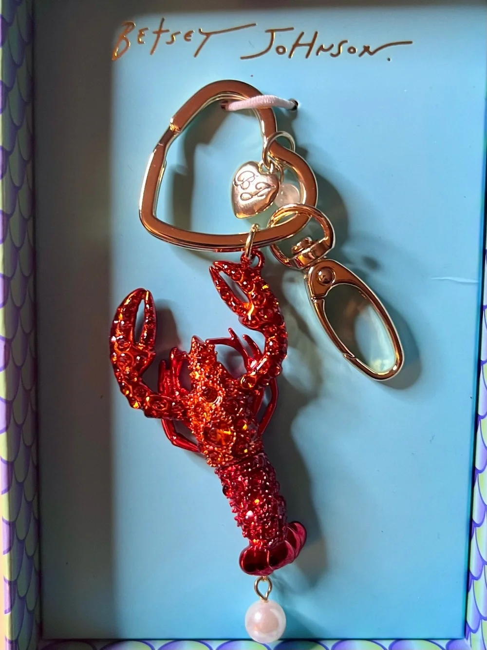 Betsey Johnson Red Lobster Bling Bag Charm Keychain with Gold Hardware - NWT